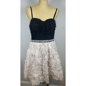 As U Wish Y2K Mini Dress Black White 3D Rosette Rose Bling Spaghetti Strap Sz 7